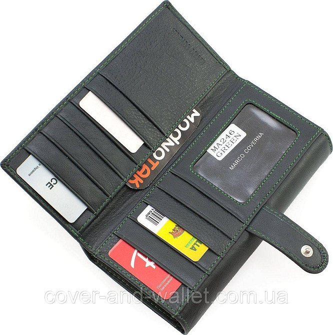 Кошелек женский кожаный с блоком для пластиковых карточек зеленого цвета Marco Coverna Киев - изображение 3