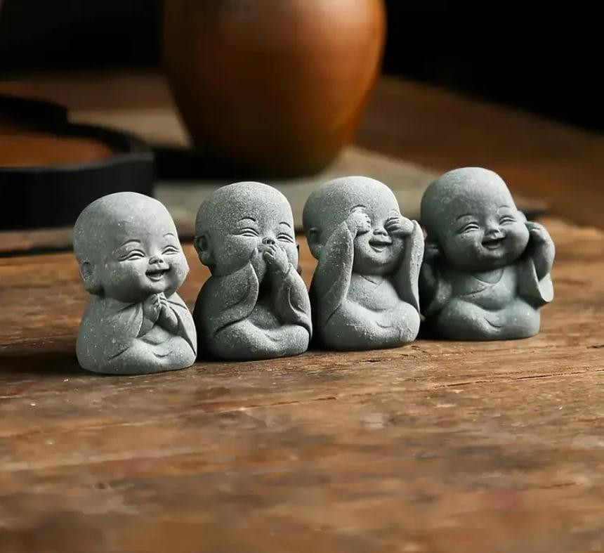Набор фигурок Будды из камня (4 шт.), милые статуэтки для офиса, дома, декора, аквариума. Киев - изображение 1