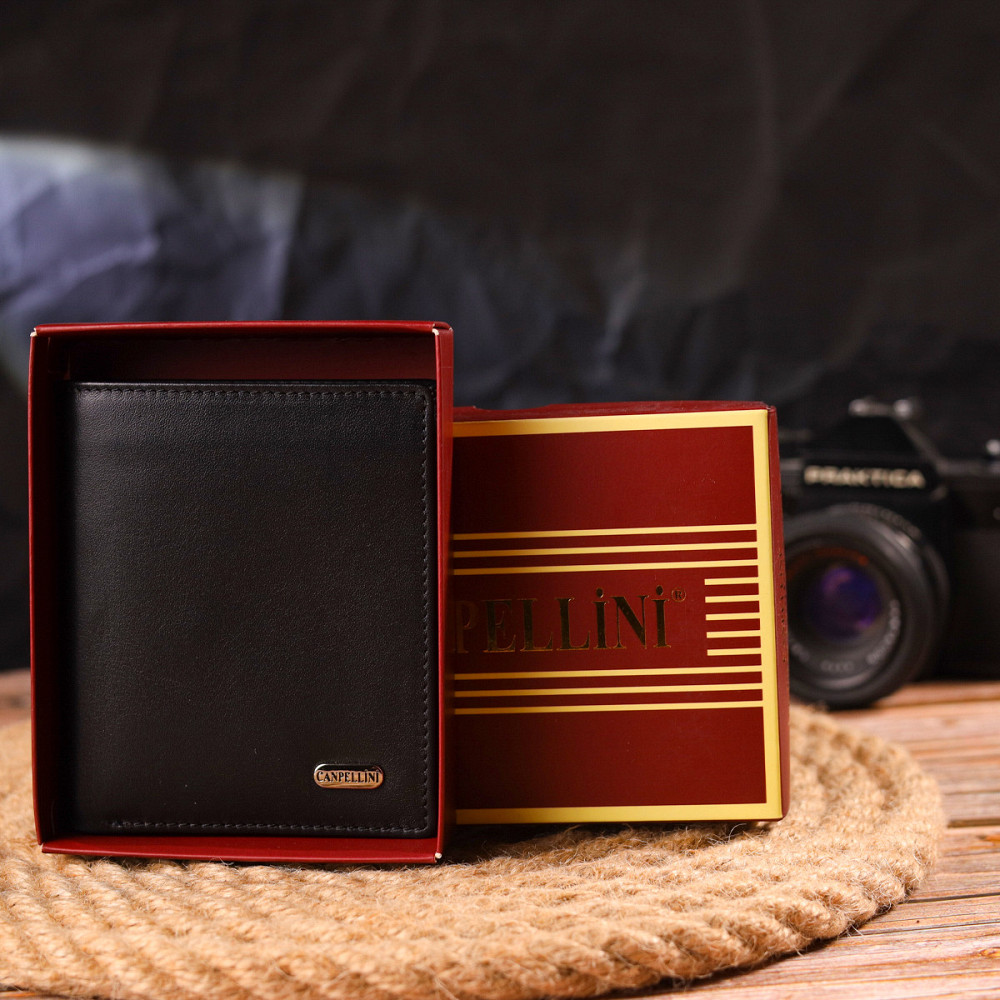 Мужское портмоне из натуральной гладкой кожи CANPELLINI 21500 Черное Киев - изображение 8