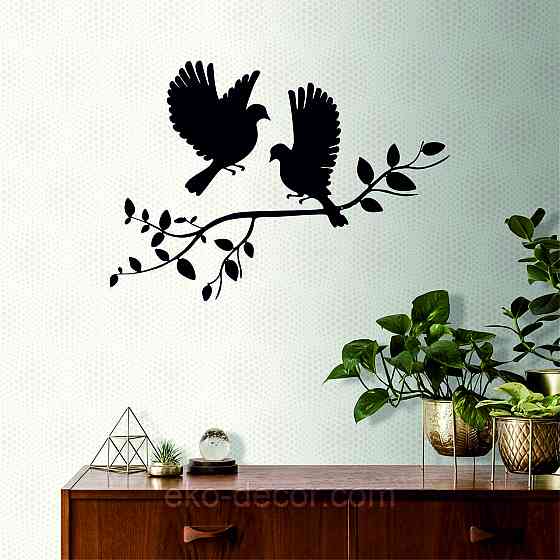 Декоративное настенное Панно «Птички Два голубя», Декор на стену 110*70 см, Черный Киев