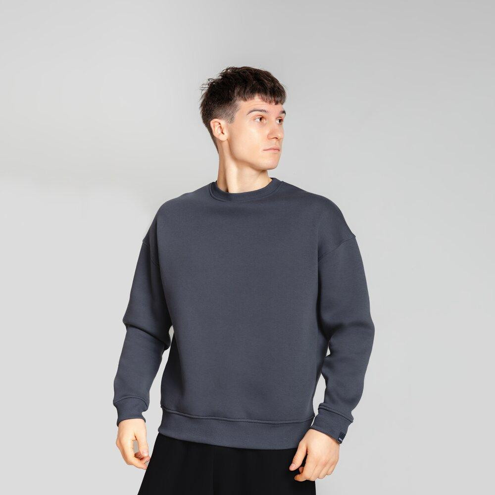 Світшот Slavni оверсайз чоловічий темно-сірий, Світшот Slavni Ample тринитка начес темно-сірий Київ - фото 1