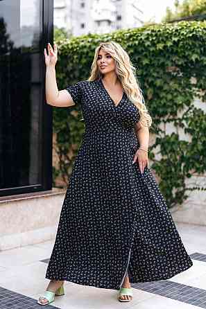Довга літня сукня у квітковий принт "Bestie" | Норма і батал Чорний, 52 Київ