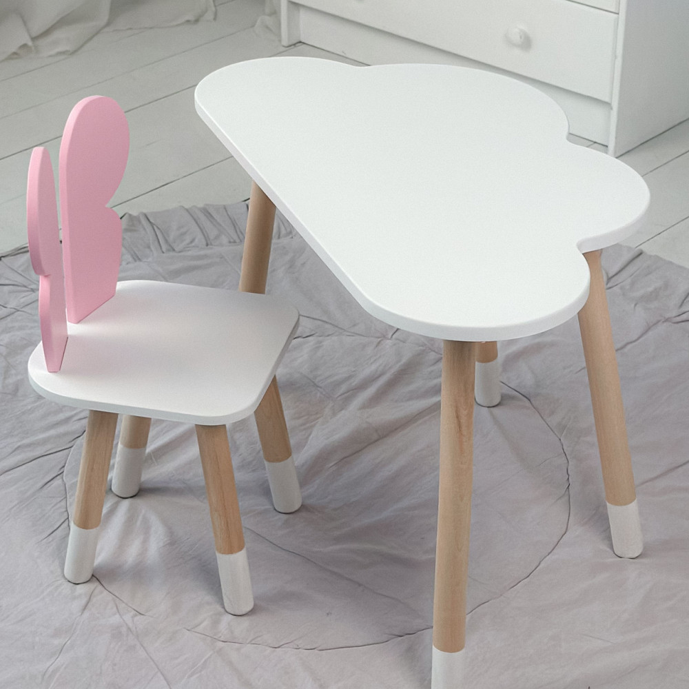 Детский белый стол тучка и стул бабочка розовый. Белоснежный столик детский. Киев - изображение 4