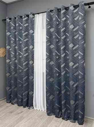 Комплект штор на люверсах VR-Textil Жаккард Mystery № 1628ш Синий с серым 150х270 см 2 шт (37-0206) Киев