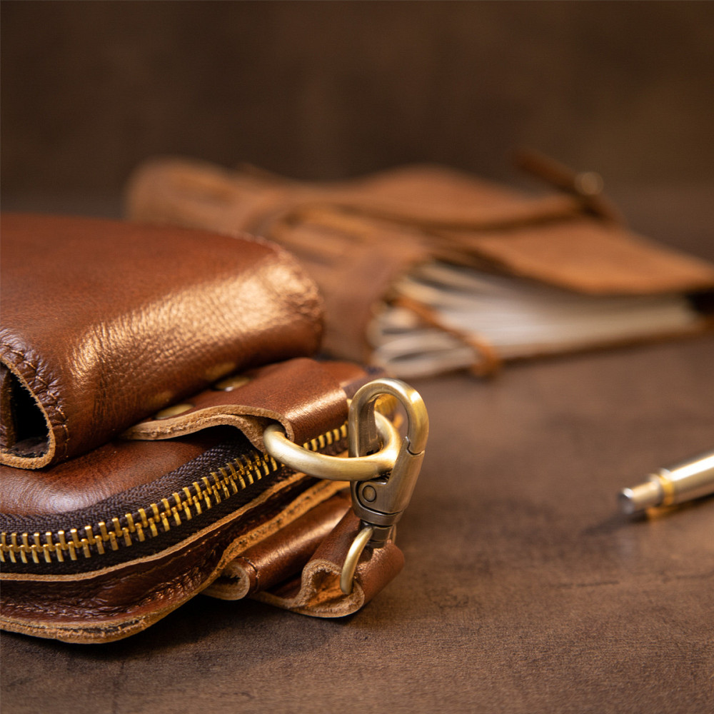 Барсетка поясная мужская Коричневая (Vintage) Киев - изображение 4