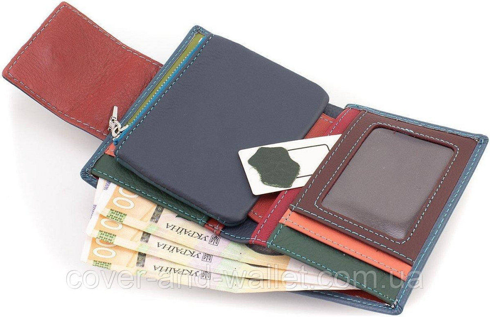 Жіночий гаманець із натуральної шкіри синього кольору з хлястиком на магніті ST Leather Київ - фото 7