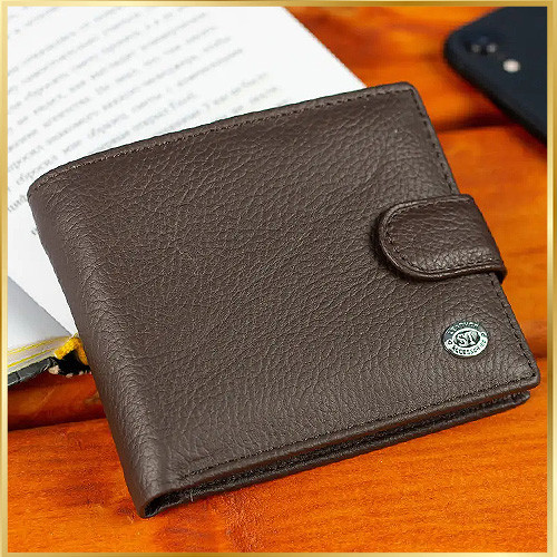 Мужской кошелек кожаный брендовый ST Leather коричневое портмоне с монетницей для карточек и денег Киев - изображение 1