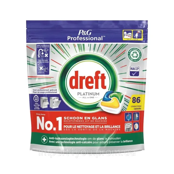 Капсулі для посудомийки Dreft Platinum All in One citron 86 шт. 