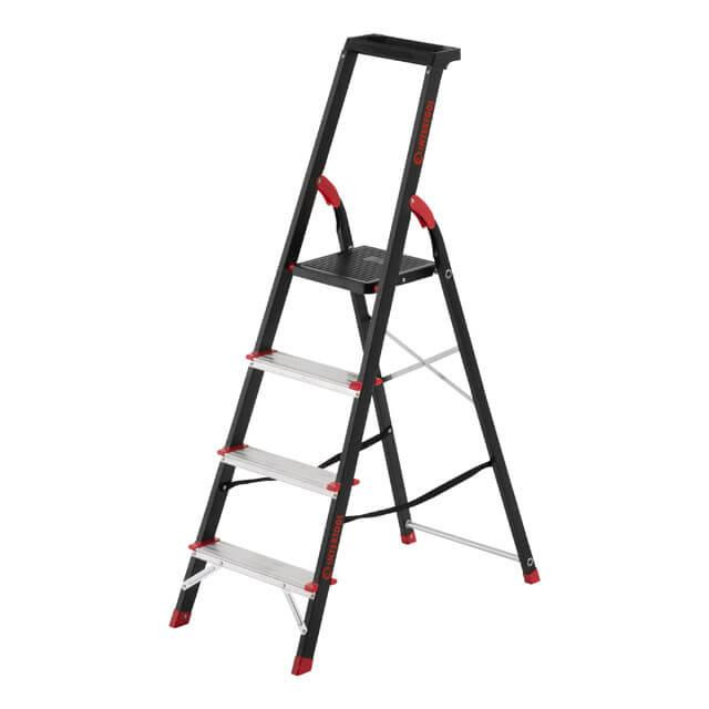 Драбина сталева, 4 сходинки, лоток для інвентарю, висота: 1350 мм, висота: висота до платформи: 850 мм, 150 кг INTERTOOL LT-0054 Киев - изображение 1