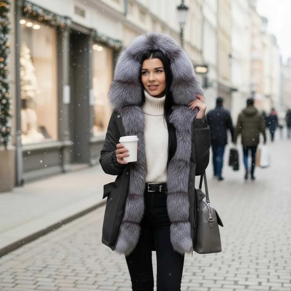 Парка женская с мехом чернобурки Графит р56 75см Харьков - изображение 5