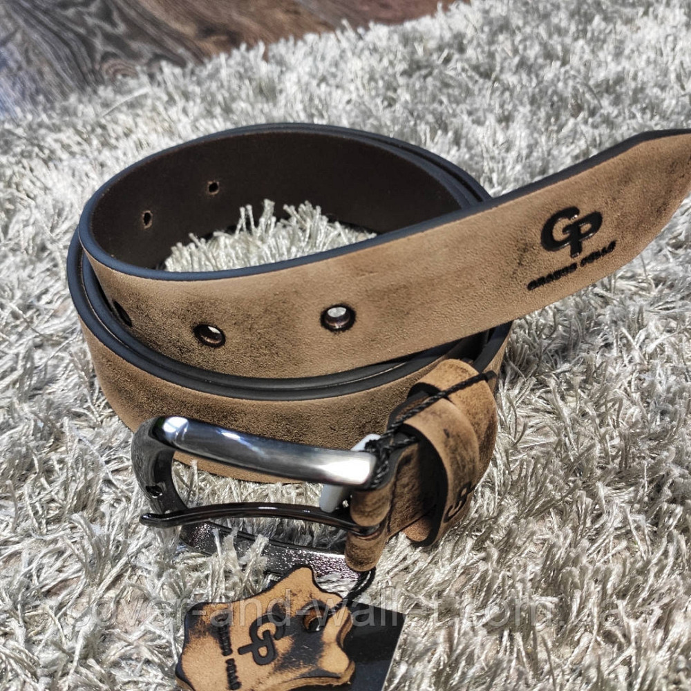 Мужской бежевый кожаный ремень ручной роботы Grande Pelle Labbro Киев - изображение 3