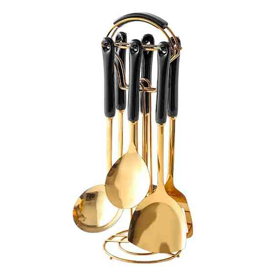 Набір кухонних аксесуарів на підставці чорний з золотом Київ