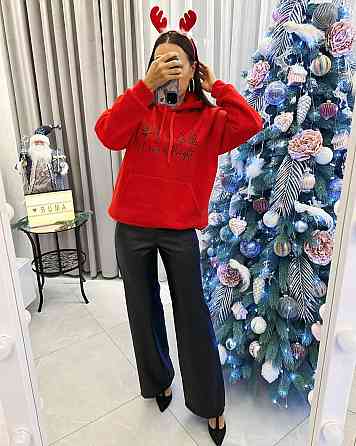 Жіноче затишне оверсайз худі з новорічним принтом тринитка на флісі Одеса