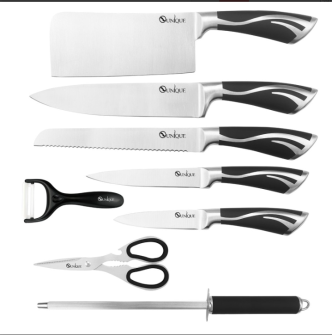 Набор кухонных ножей UNIQUE UN-1834 с подставкой 8 предметов: поварской, хлебный, овощной ножи из нержавеющей Одесса - изображение 4