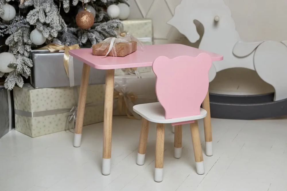 Дитячий прямокутний столик (Рожевий) та стільчик Ведмедик (Рожевий з білим) Київ - фото 7