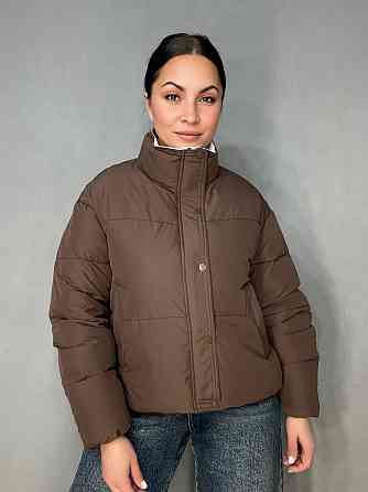 Куртка женская Runfesine 88216 короткая с молочным воротником-стойкой коричневая, коричневый, L Киев