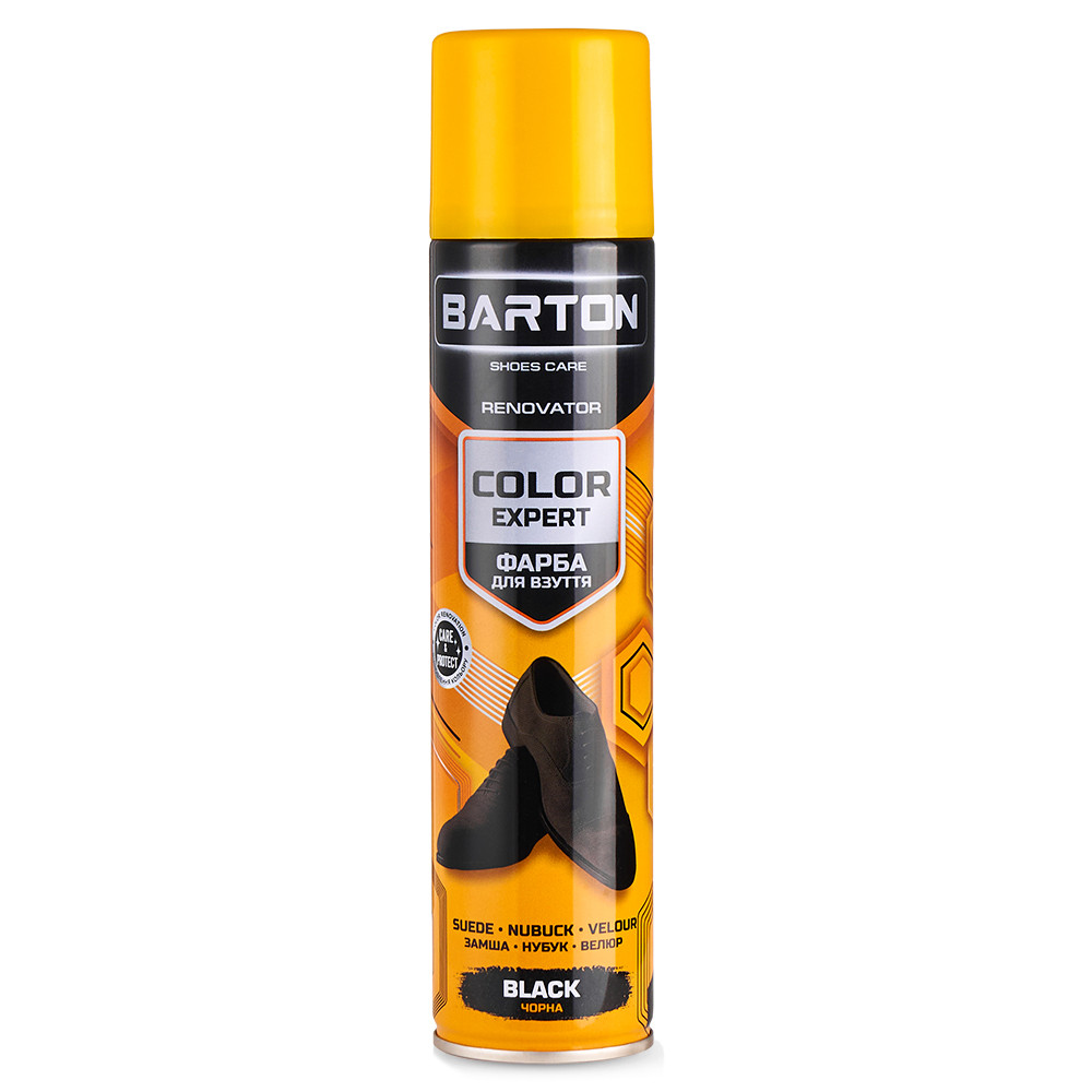 Краска для обуви Barton Color Expert из замши, нубука, велюра, черная аэрозоль 300мл Львов - изображение 1