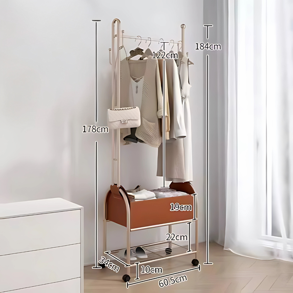 Вешалка для одежды напольная с полкой для обуви высота 184 см передвижная, металлическая,цвет золотистый Каменец-Подольский - изображение 8