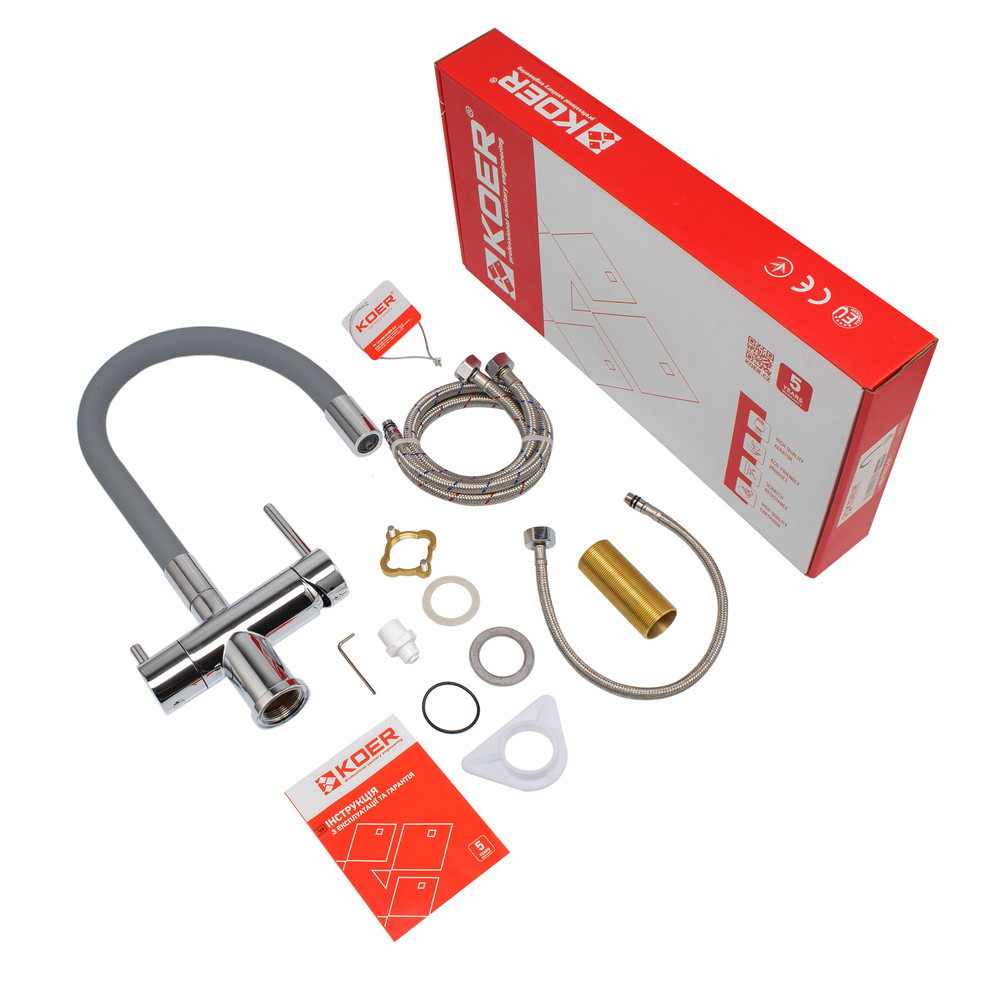 Кухонний змішувач з силік. виливом і вих. для питної води KOER KB-72002-01 (KR3383) Київ - фото 5