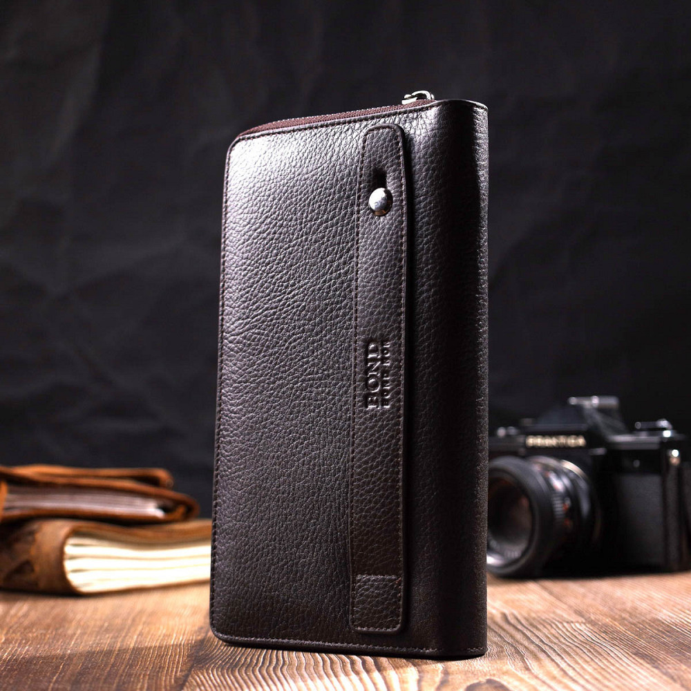 Интересный мужской клатч с одним отделением из натуральной кожи Коричневый (BOND) Киев - изображение 3