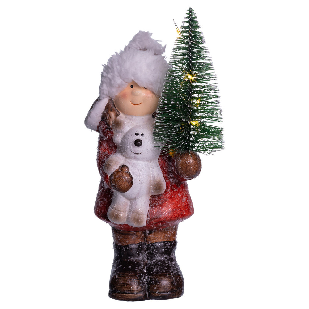 Новорічна фігурка з підсвіткою Дівчинка з ялинкою з фарфору 8×7×20 (см) новорічний декор для дому, квартири на подарунок CR-5-15 Коломия - фото 1