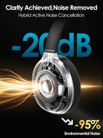 Навушники INFURTURE H1 Bluetooth 5.4 з ANC, 40 мм, глибокий бас, до 90 годин роботи, USB Type-C, складні, чорні Київ