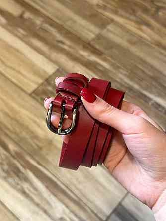 Кожаный женский ремень красного цвета 4711 Киев