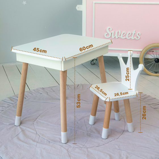 Дитячий дерев'яний стільчик принцеса 26.5х26х25см, стілець для дитини, білий Київ