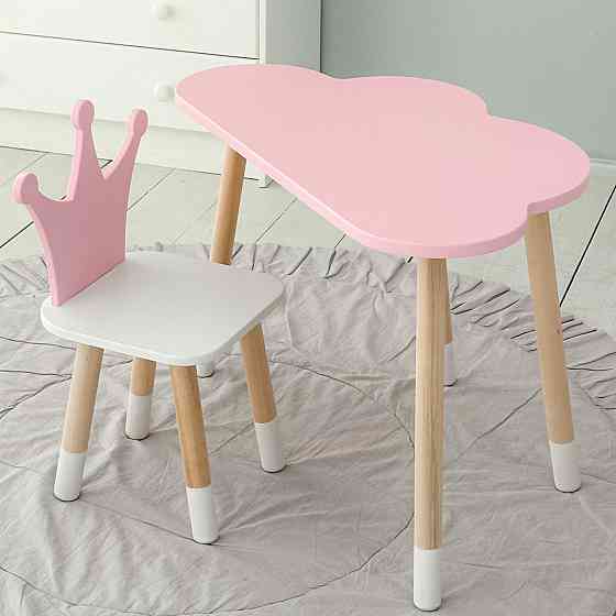 Функциональный детский комплект деревянный столик с ящиком и эргономичный стульчик Стол тучка и стул детский Киев