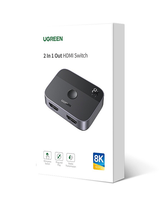 Перемикач HDMI на 2 входи сплітер Ugreen, 8K, 4K, 2,1 Гц CM561 90385 (Сірий) Николаев - изображение 10