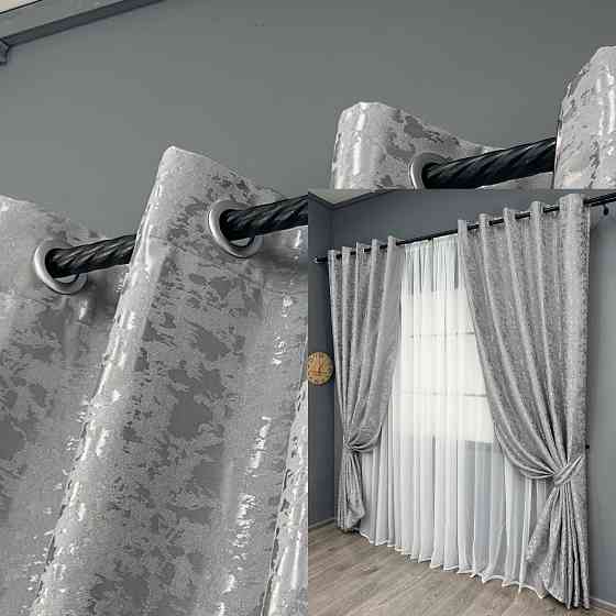 Комплект готових штор VR-Textil Льон мармур Pavliani ХО № 1263ш Світло-сірий 150х250 см 2 шт (37-0316) Київ