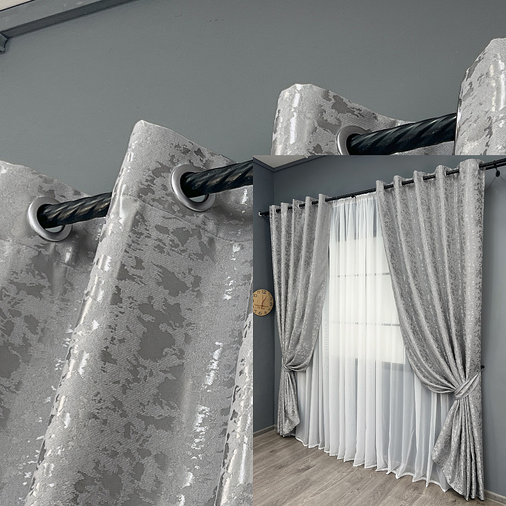 Комплект готових штор VR-Textil Льон мармур Pavliani ХО № 1263ш Світло-сірий 150х250 см 2 шт (37-0316) Київ - фото 1