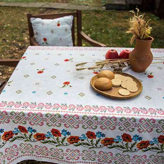 Ecotton Скатертина Ecotton 150х200 см натуральна бавовняна Маки Український етно-стиль сірий Коломыя