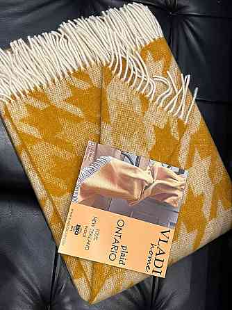 Плед вовняний Vladi 140x200 см жовто-гарячий гірчичний із новозеландської вовни Коломыя