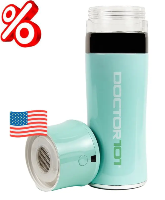 Елегантний водневий генератор Doctor-101 Aura для жінок. Компактна протиударна воднева пляшка SPE/PEM на 300 мл, колір м'ята Дніпро - фото 1