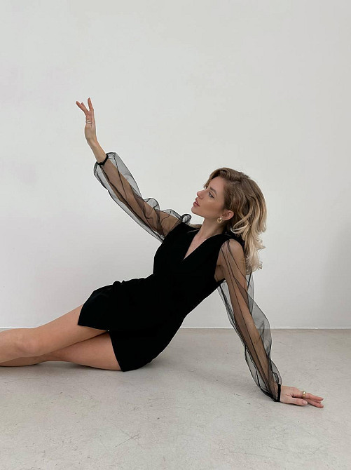 Жіночий стильний елегантний комбінезон креп дайвінг+сітка Чорний, 46/48 Одеса - фото 3