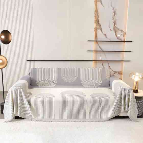 Плед покрывало для дивана и кровати,чехол накидка для мягкой мебели 180х230 см,бело-серый с узором Каменец-Подольский