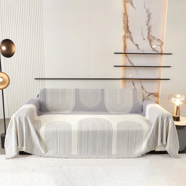 Плед покрывало для дивана и кровати,чехол накидка для мягкой мебели 180х230 см,бело-серый с узором Каменец-Подольский - изображение 2