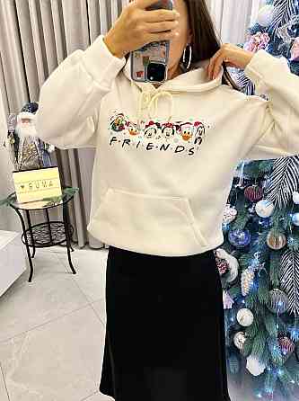 Жіноча тепла новорічна худі оверсайз крою тринитка на флісі Молочний, 42/46 Одеса