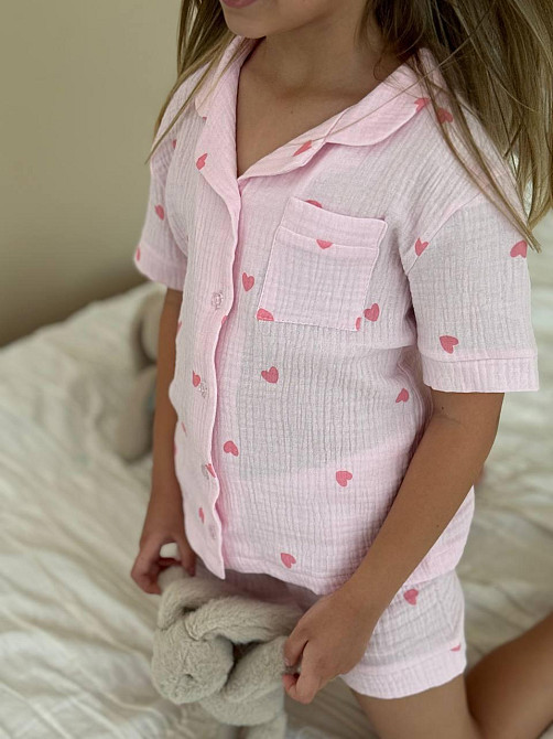 Детская пижамка из муслина шорты с рубашкой Розовый Сердечки 154-158 Харьков - изображение 3