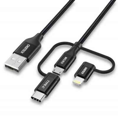Дата кабель USB 2.0 AM to Lightning + Micro 5P + USB-C 1.2m MFI Choetech (IP0030-BK) Вінниця
