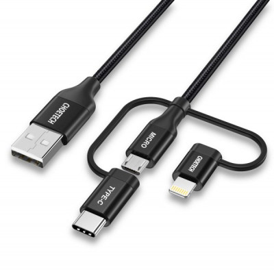 Дата кабель USB 2.0 AM to Lightning + Micro 5P + USB-C 1.2m MFI Choetech (IP0030-BK) Вінниця - фото 1