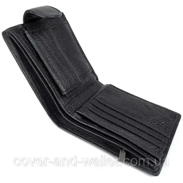 Невеликий чоловічий гаманець із натуральної шкіри флотар чорного кольору Horton 208 Київ - фото 6
