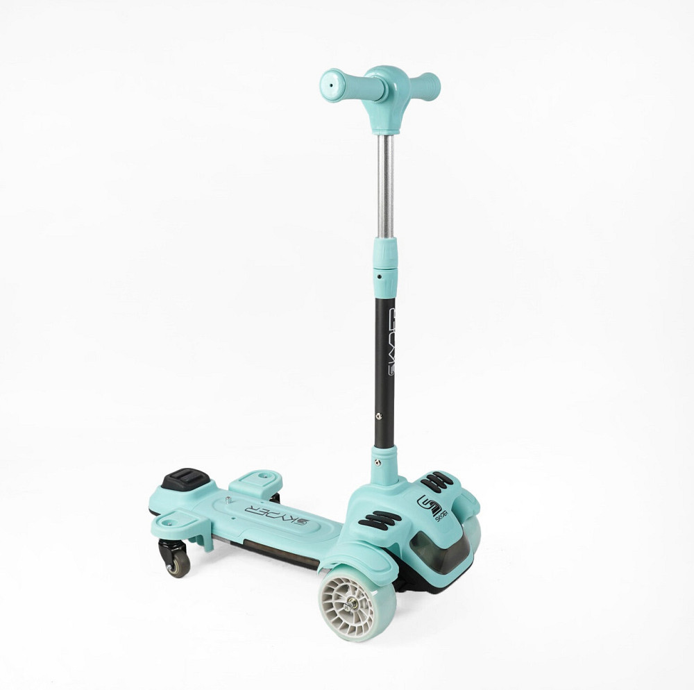 Самокат 5в1 Skyper PU 125х40мм підсвічування платформи з додатковими колесами захисний бампер капюшон Блакитний (BL-94617) Чернігів - фото 2