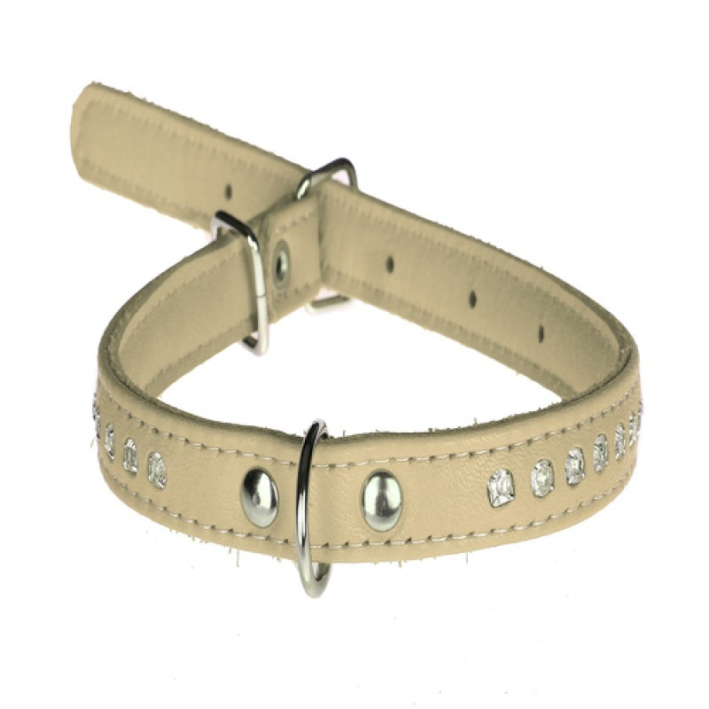 Нашийник 2494 20мм "Люкс" 1-сторонній прикрашений стразами Бежевий Вінниця - фото 1