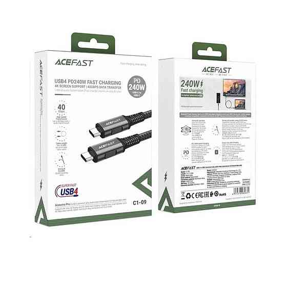 Кабель ACEFAST C1-09 USB-C to USB-C aluminum alloy audio/video transmission full-featured data cable Black Київ