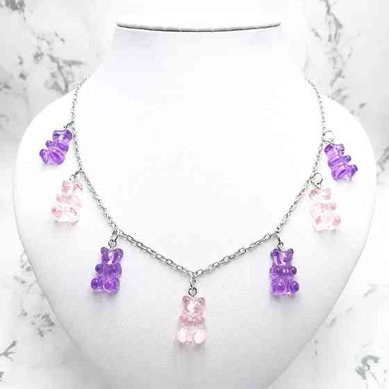 Детское колье желейные мишки 48 см фиолетово-розовый Киев