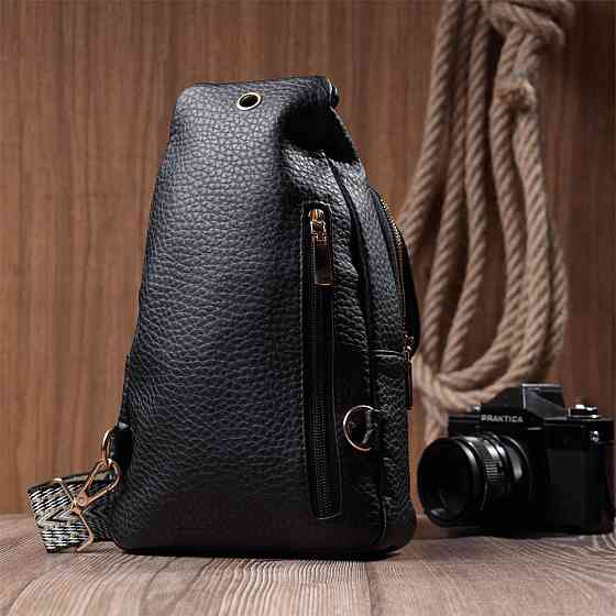 Зручна жіноча сумка з однією лямкою через плече з великозернистої екошкіри Чорний (Vintage) Київ