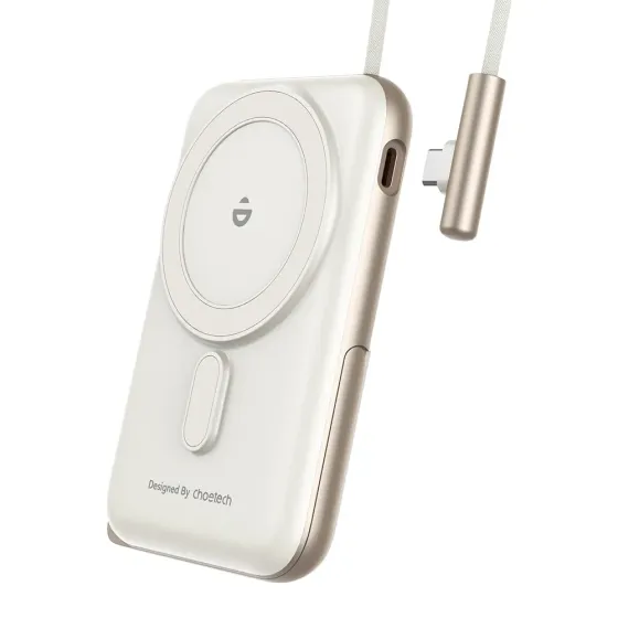 Повербанк 10000mAh Choetech B735 White QC3.0 PD3.0 бездротова магнітна зарядка, вбудований кабель, підставка (43-00150) Київ