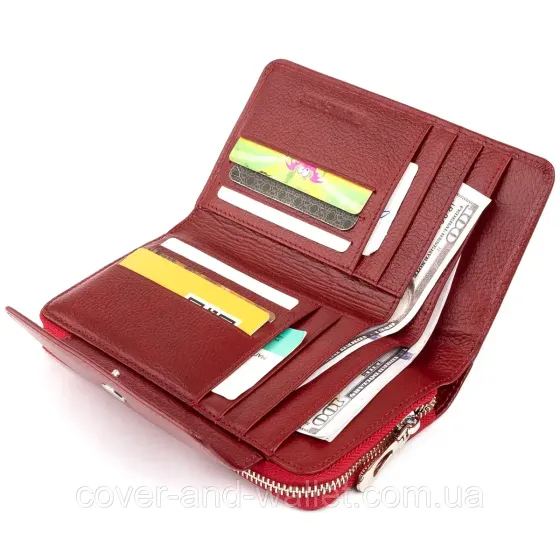 Женский компактный кошелек клатч бордового цвета из натуральной кожи ST Leather Киев